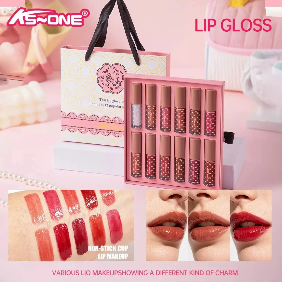 New Ks One Shopper 8 Matt 4 Shine Lipgloss  12pcs pack
