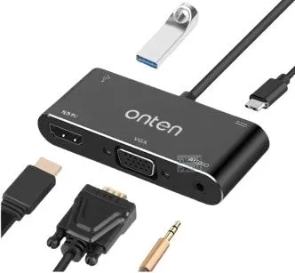 Onten 5-in-1 Type-c to HDMI+VGA+Audio+USB+Type-C Adapter OTN-9573S