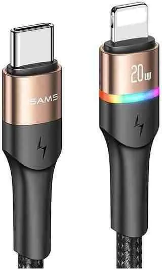 USAMS US-SJ538 USB-C to Lightning Aluminum Alloy Colorful Lights Fast Charging Data Cable 1.2m