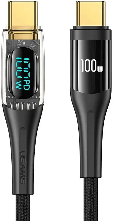 USAMS US-SJ591 Type-C To Type-C PD 100W 2 Meter Transparent Digital Display Cable