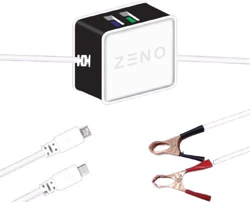 Zeno Double USB Clip Charger With Micro USB and C type Cable Compact Fast and Reliable (ZE-CP02)