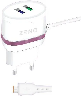 Zeno Double USB Fast Charger With Type C Cable Built to Last (ZE-C02)