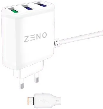Zeno Triple USB Fast Charger With Micro USB Premium Build Ultimate Speed Cable (ZE-C03)